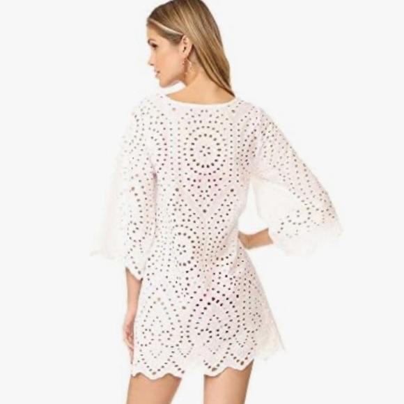 Maaji Ivory Cream Eyelet Crotchet Boho Embroidered Swim Cover Up Dress Small - Picture 7 of 17